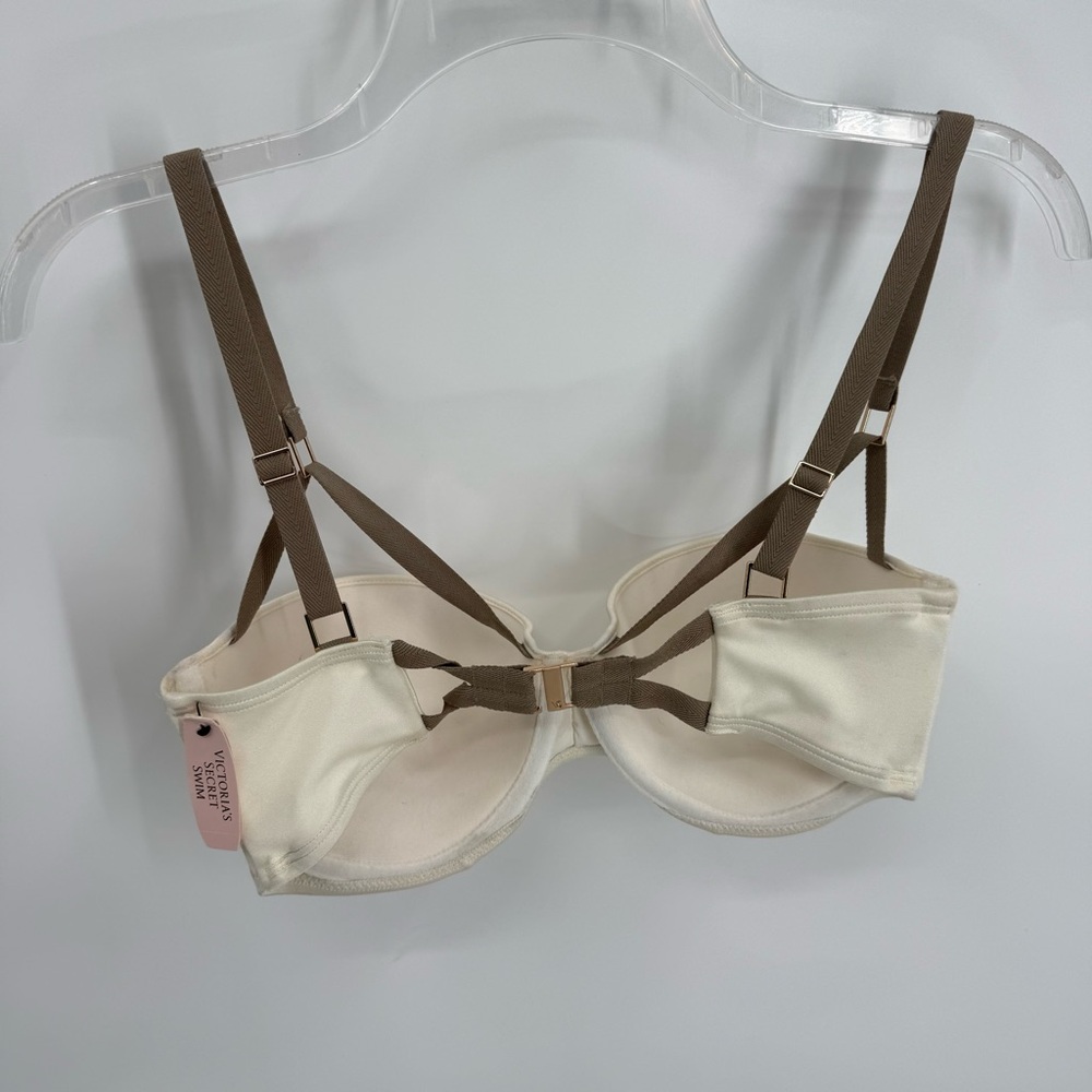 Victoria’s Secret NWT Bikini swim top Size 34DD Cream/tan Ruched Satin - Picture 8 of 11